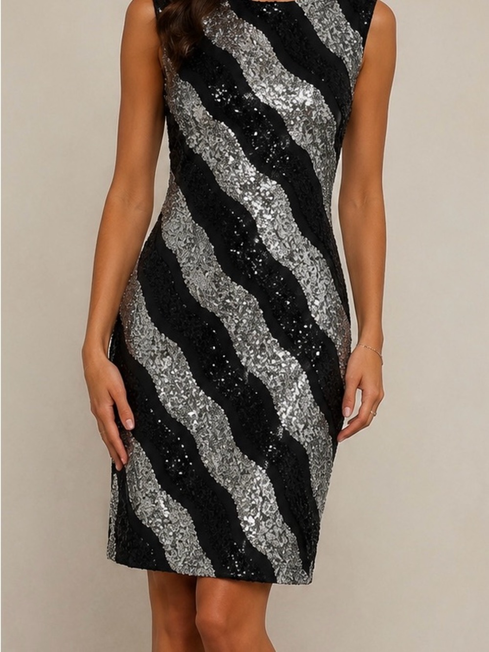 Cache Black Silver SequinDress